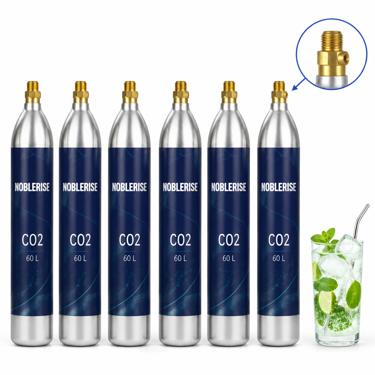 NOBLERISE six-pack threaded CO2 cylinders